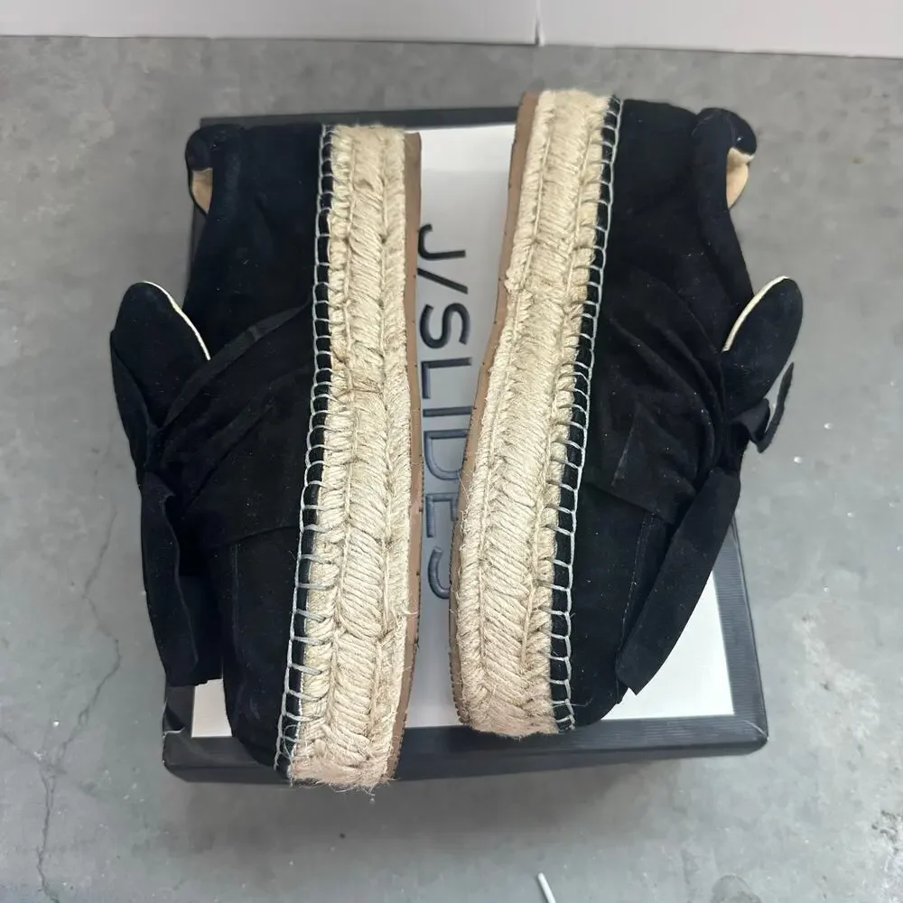 J/Slide Reese Black Suede Ruffle Espadrilles Size 8.5